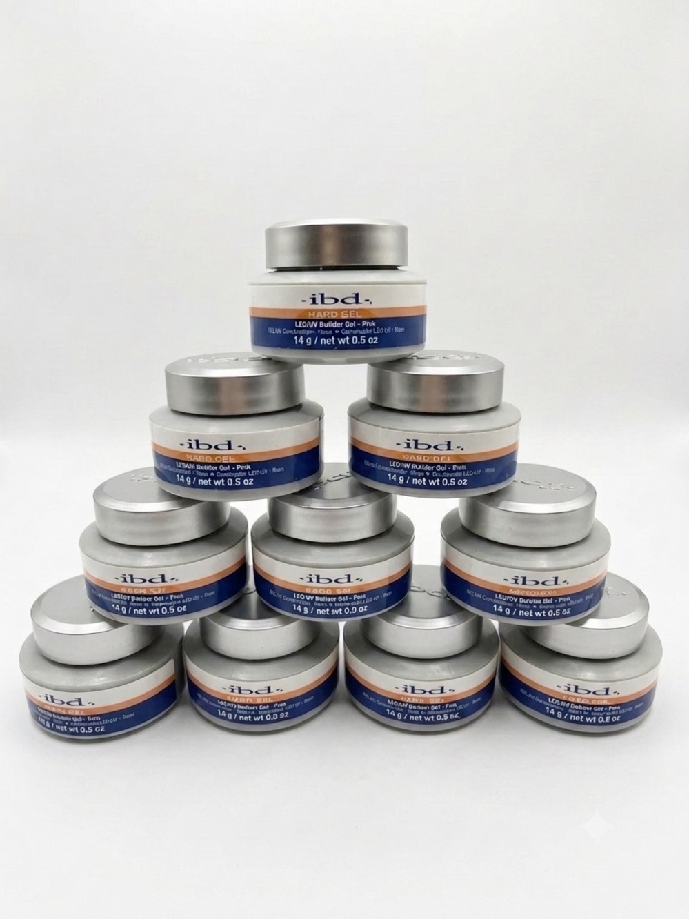 LOT OF 10 ibd Hard Gel LED/UV Builder Gel Pink 0.5 oz Jars NEW SEALED